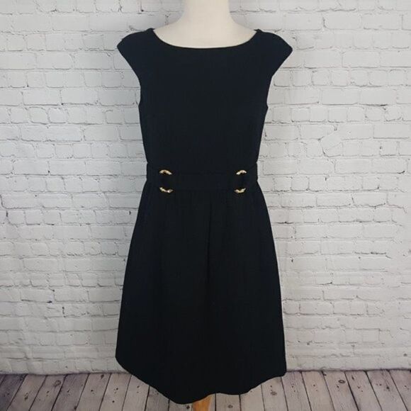 DAVID MEISTER - Textured Belted Sheath Dress Black 4 - Picture 1 of 7